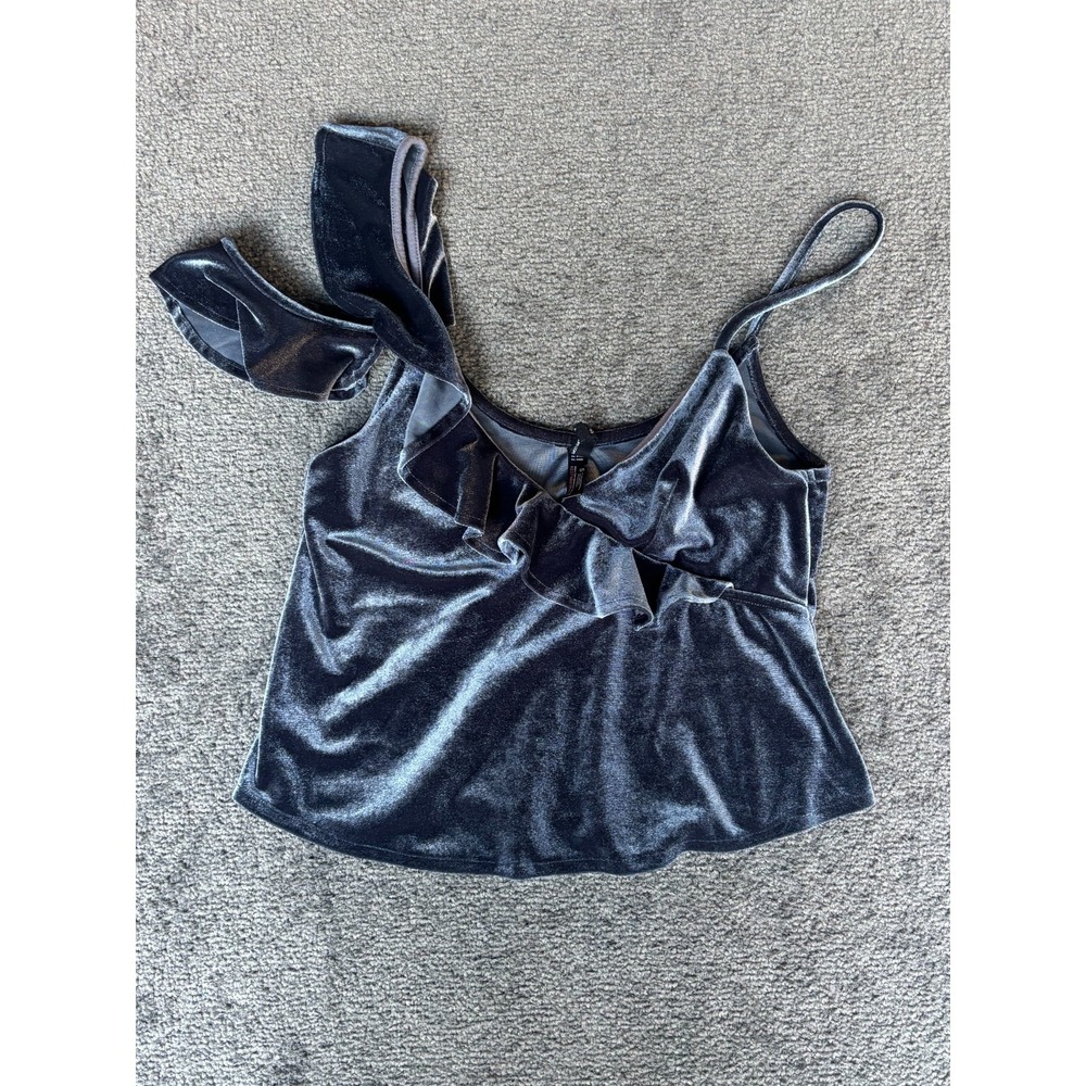 Thistle & Spire Tank Top Women Small Black Velvet Stretch Ruffle Spaghetti Strap